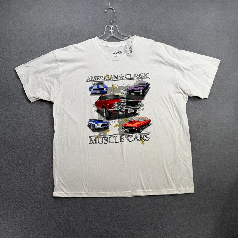 Lifestyle Classics Mens Muscle Cars Graphic T-Shirt White XXL New